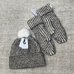 Lululemon Textured Fleece Lined Mittens & Beanie Merino Wool Cashmere Blend NWT